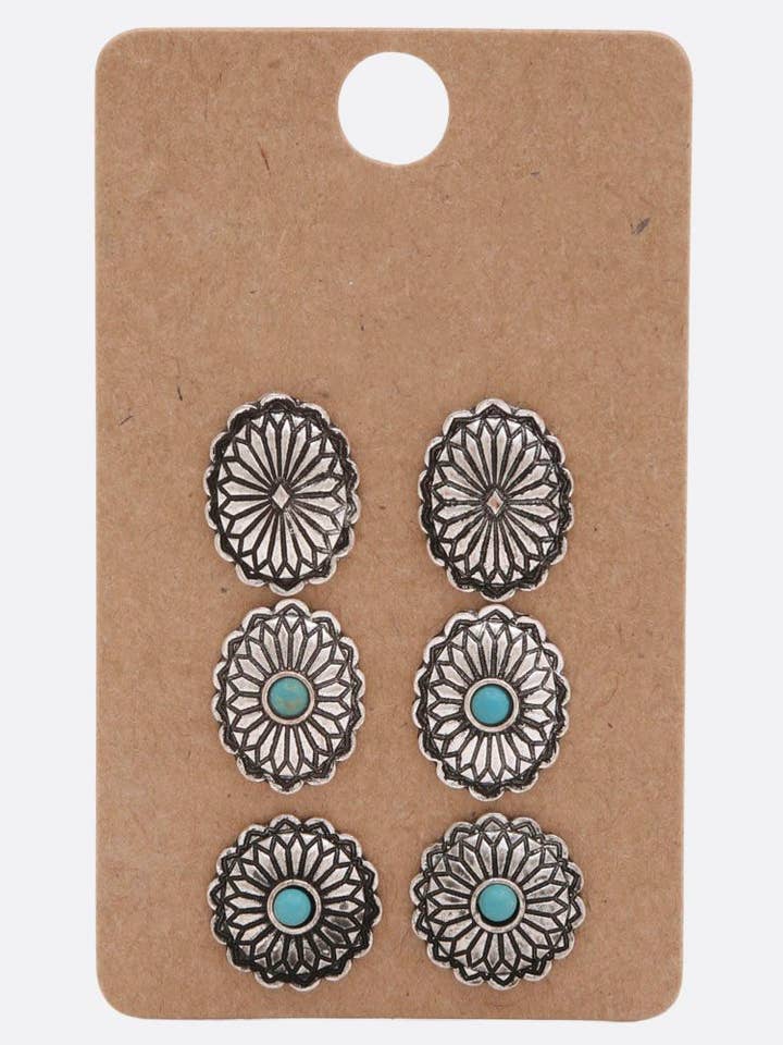 ENSEMBLE DE BOUCLES D'OREILLES ASSORTIES EN FORME DE CONCHO DE STYLE OCCIDENTAL SE-2402 pour la vente par anbfashion