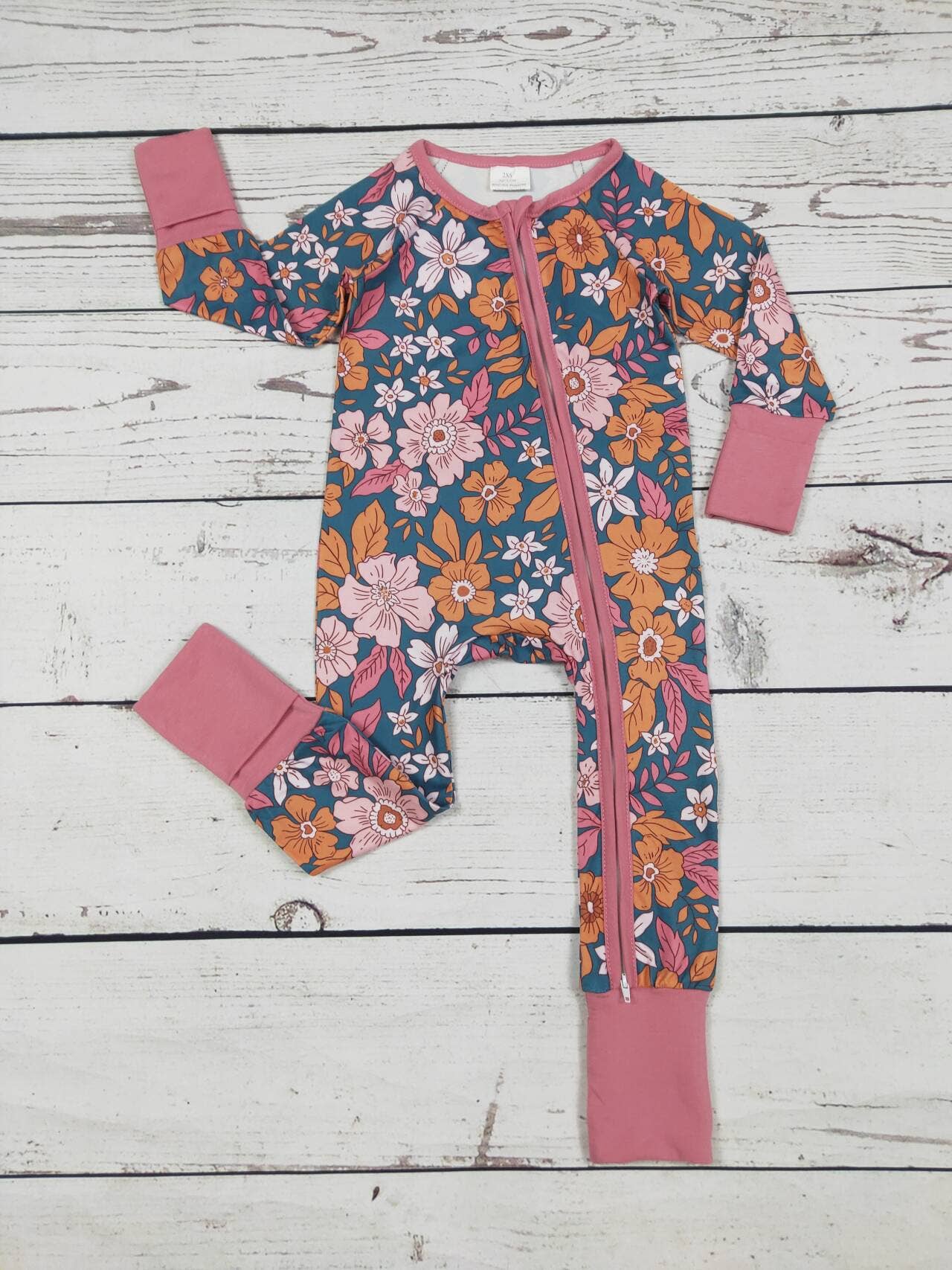 sassy kids palace - Wholesale Jumpsuit - Baby - Flower Printed Baby Girl Zippy