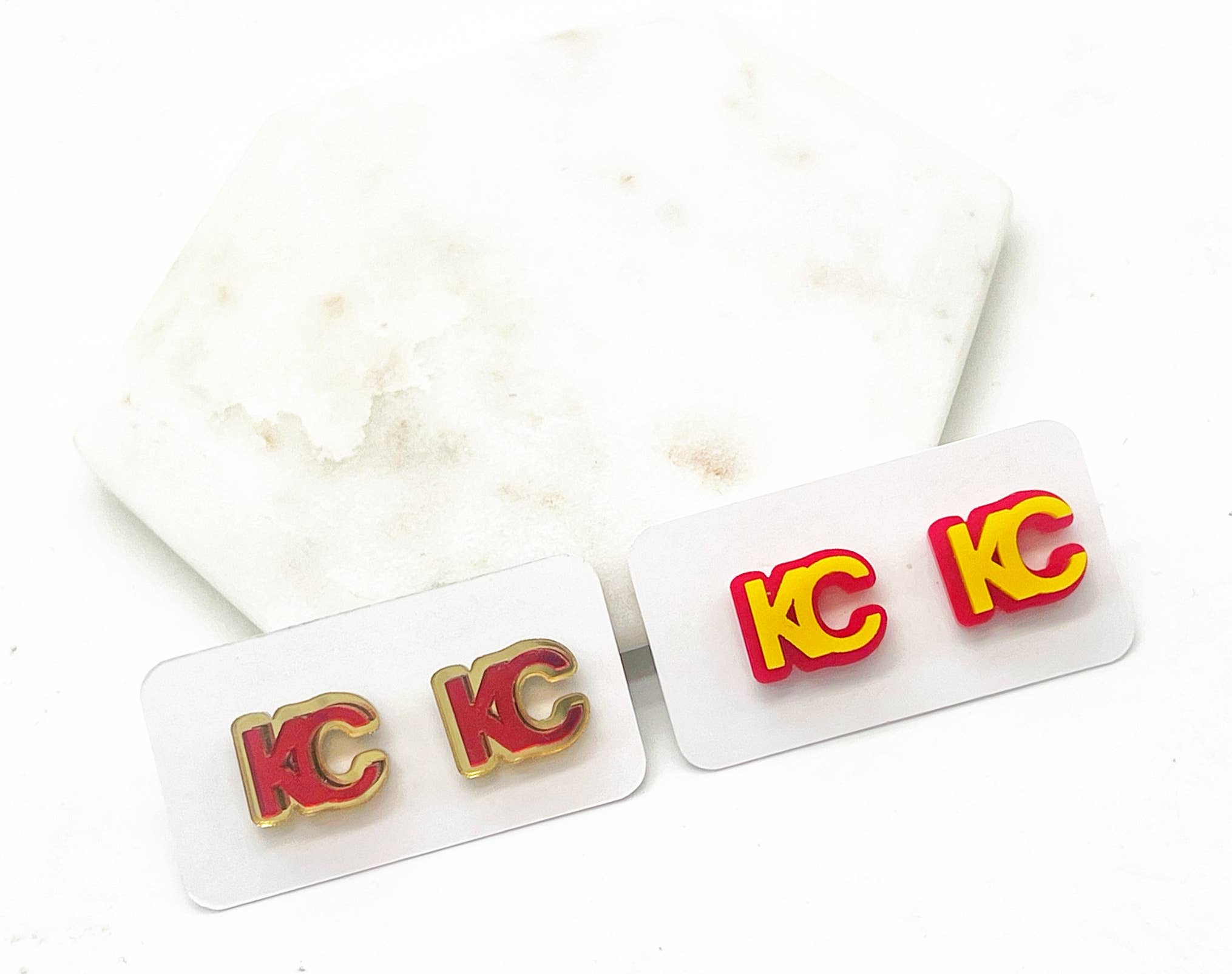 Baubles by B - Wholesale Stud/Post Earrings - Gold and Red KC Kansas City Chiefs Mirrored Stud Earrings4