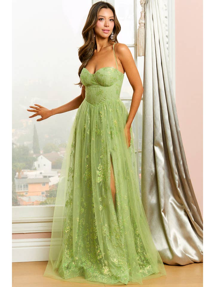 Maniju - Wholesale Gown - Women's - Glitter Maxi Dress With Lace Up Back Detail