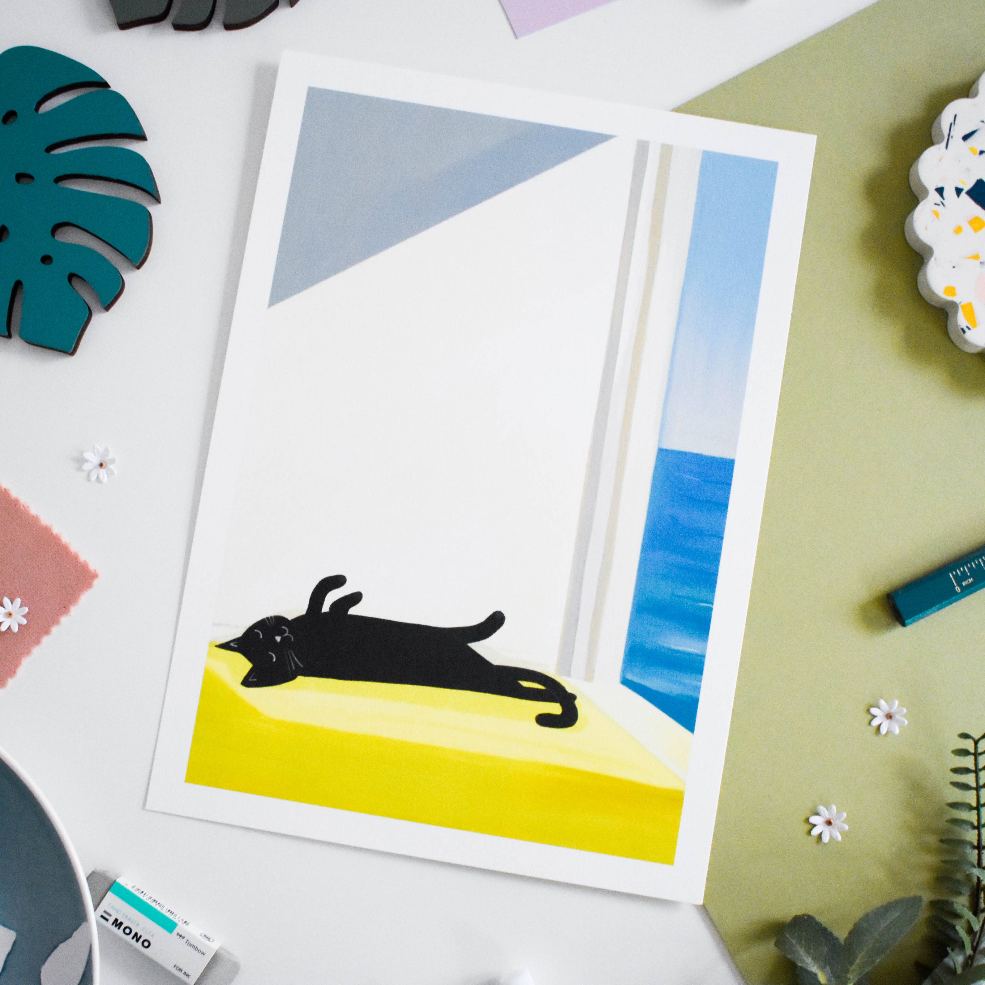 Niaski - Feline Fine Art (USA DUTIES PAID) – wholesale Art print – Cat bathing by the sea art print1