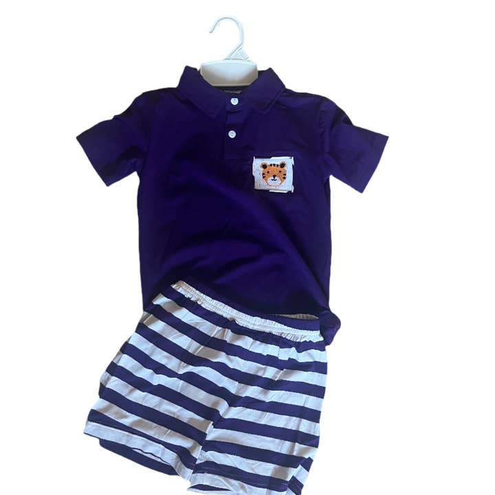 Carson and Friends Tigers Smocked Short Set for wholesale by Carson & Friends