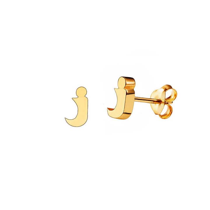 Gold Plated Stud Earring Letter j for wholesale by Juulry