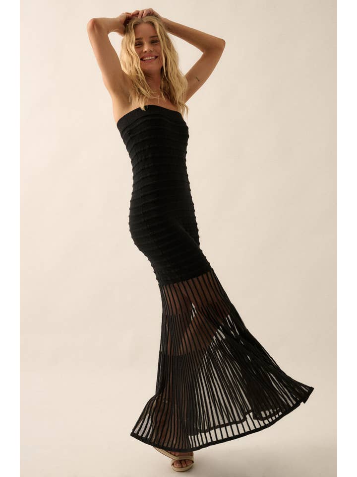 Promesa USA - Wholesale Dress - Women's - Sheer Stripe Strapless Drop-Waist Maxi Dress