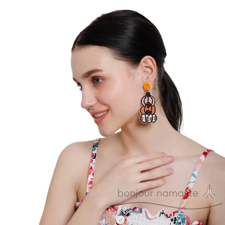 Pumpkin Triplet Earrings | Handcrafted Autumn Charm for wholesale by Bonjour Namaste