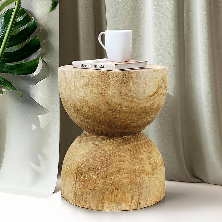 Evoke Natural Wood Pedestal Side Table Stool for wholesale by Galore Home
