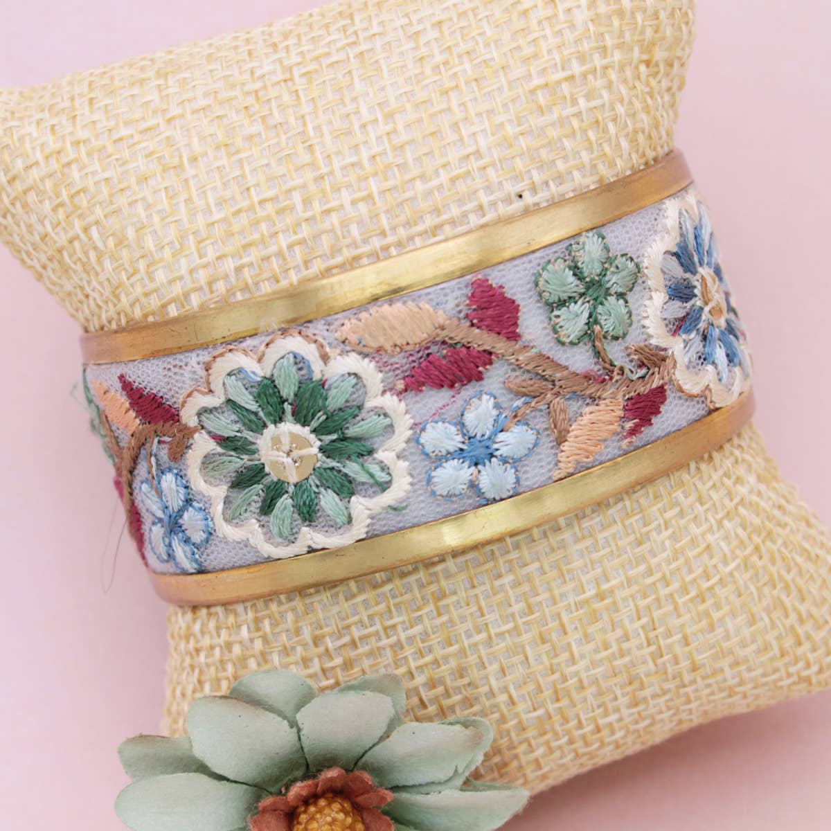 ZAD - Wholesale Cuff Bracelet - Pastel Flowers Embroidered Cuff Bracelet3