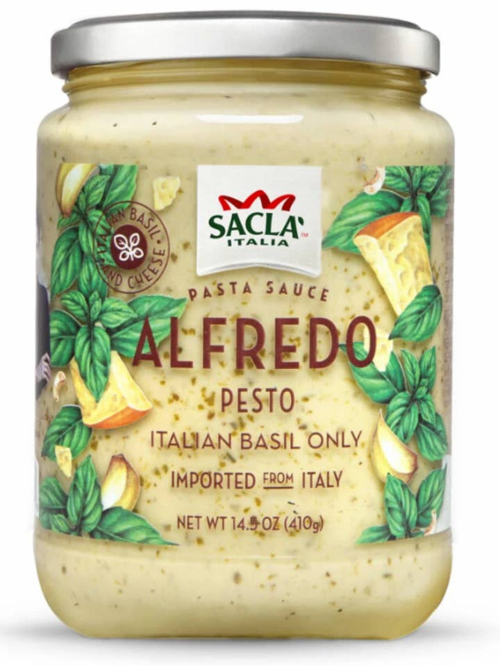 Sacla Italy Basil Pesto Alfredo White Pasta Sauce 6x14.5oz for wholesale by Sacla