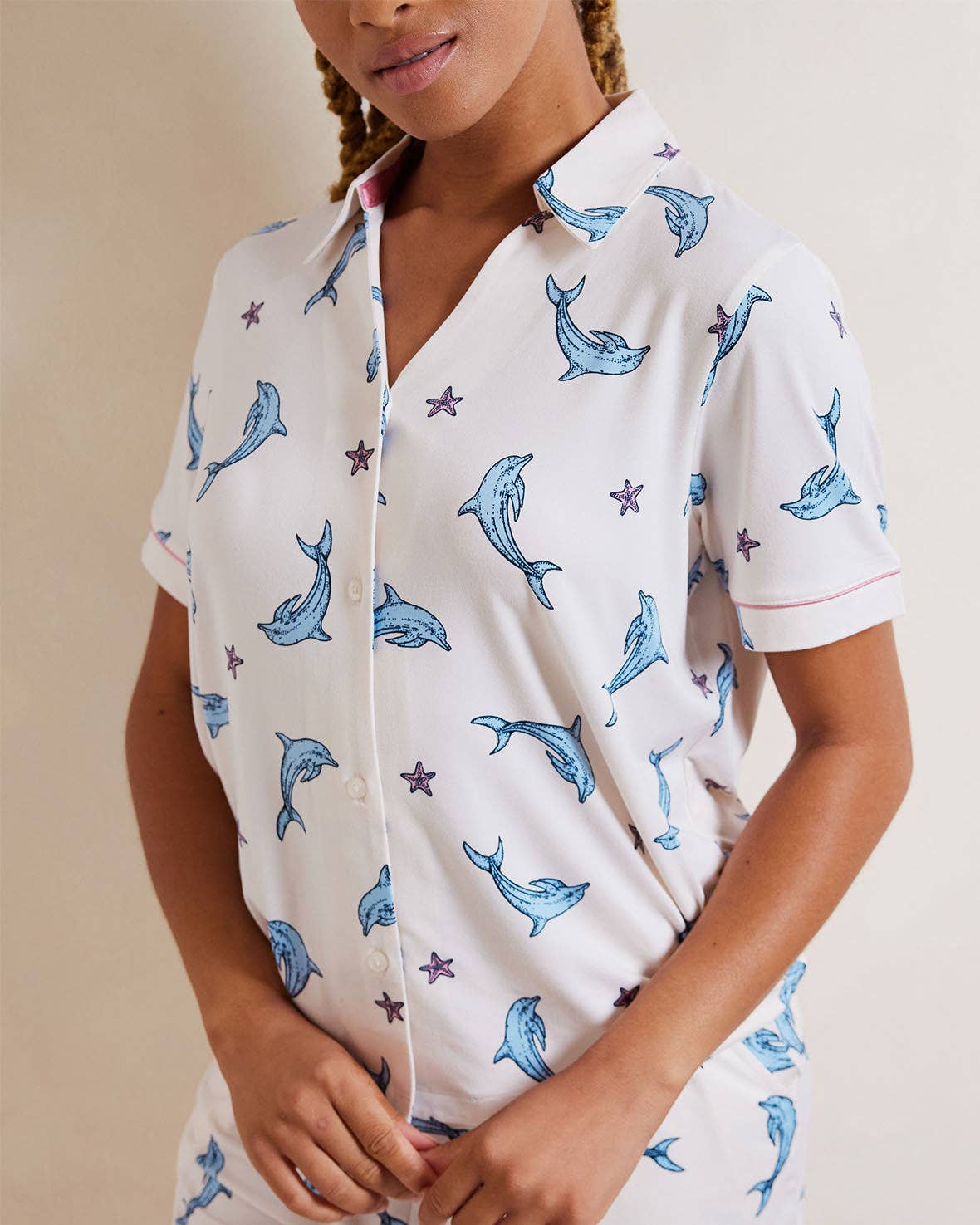 Off White Dolphin Print Short Pyjama Set for wholesale on Faire3