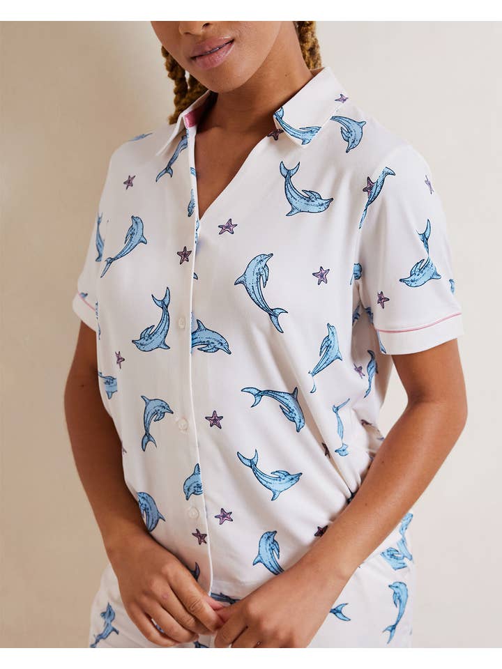 Off White Dolphin Print Short Pyjama Set for wholesale on Faire3
