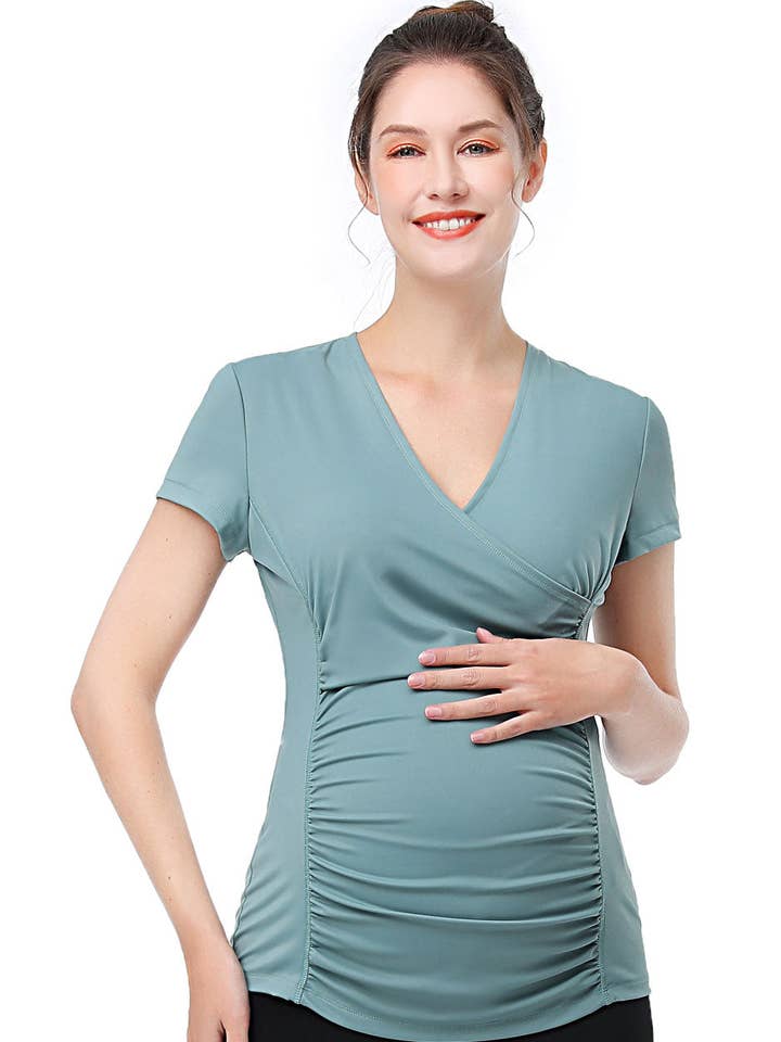 Kimi + Kai Maternity Essential Nursing Active Tee Beryl Green for wholesale by Kimi and Kai