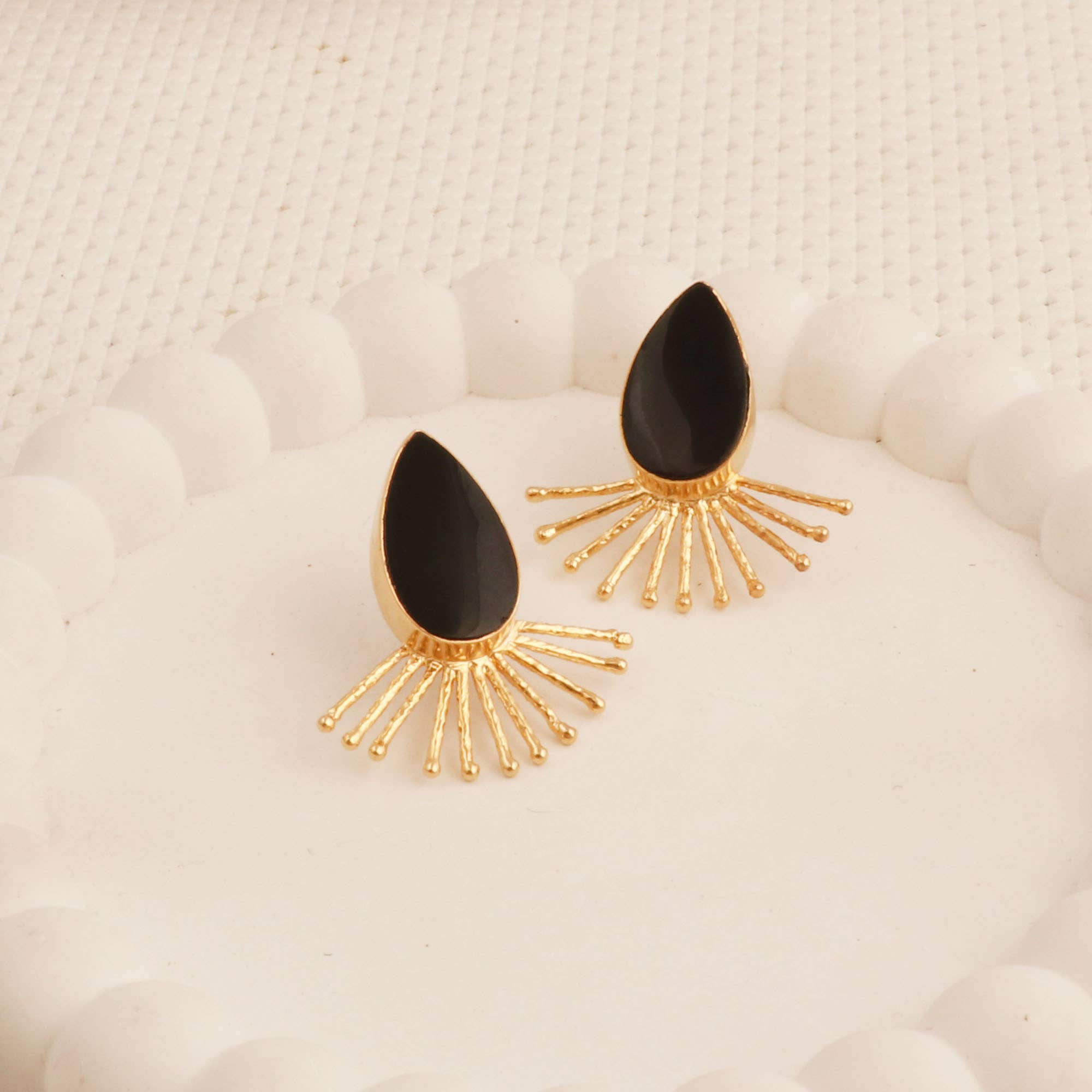 El Joyero - Wholesale Stud/Post Earrings - Black Onyx Sunburst Studs Handmade Statement Stud Earrings1