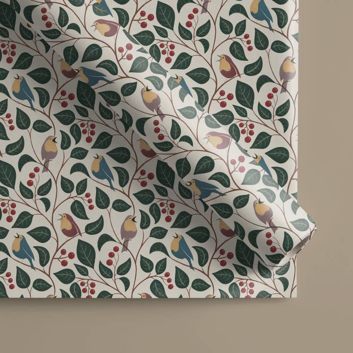 Vintage Birds & Berries Holiday Wrapping Paper for wholesale by Nicole Chinnici