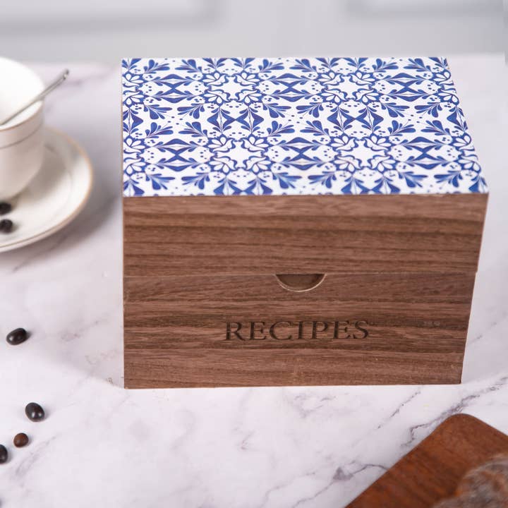 DesignStyles Home - Wholesale Recipe Box - Willow & Riley “Recipe” Wooden Recipe Holder Box for Cards
