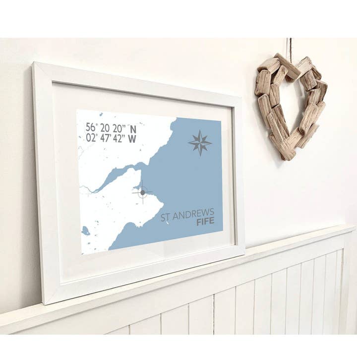 St Andrews Coastal Map Print for wholesale by SeaKisses