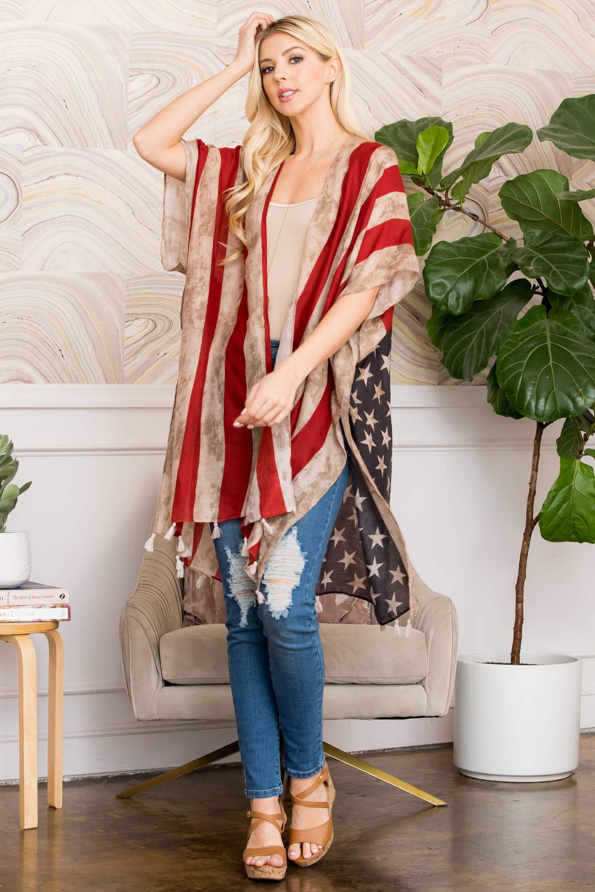 MYS Wholesale Inc - Wholesale Kimono - Women's - Vintage USA Flag Print Kimono0