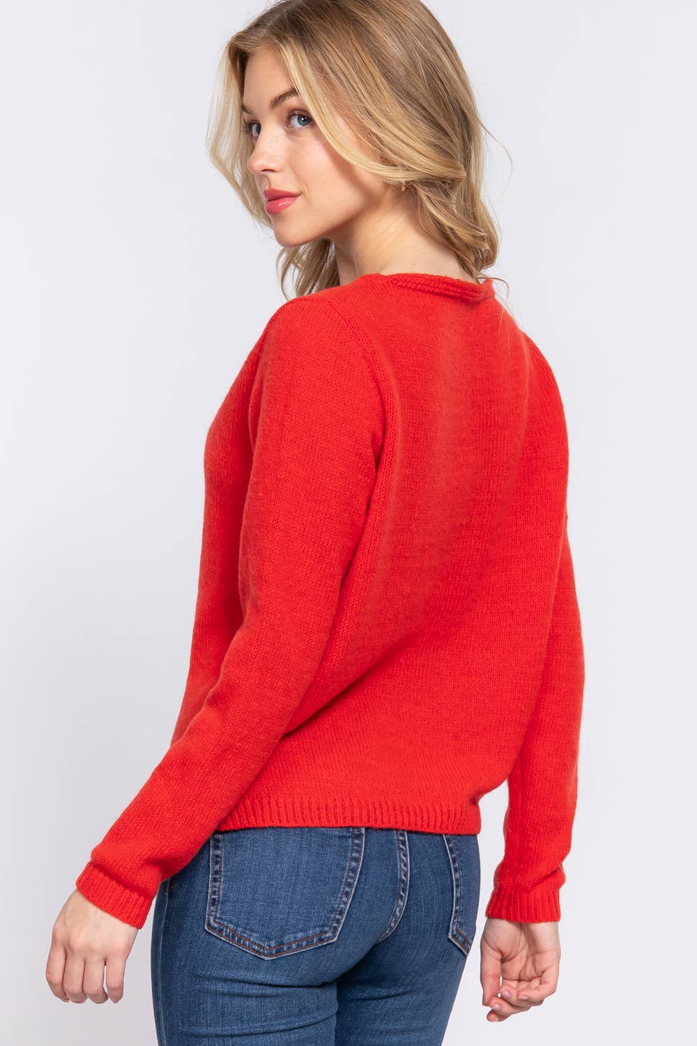 Active Basic | Active USA - Wholesale Knit Sweater - Women's - Long Sleeve V-neck With X Strap Sweater1