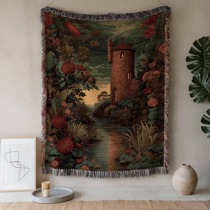 Manta de Castillo Medieval – Decoración de Torre de Jardín de Otoño Jacquard para venta al por mayor de CasaIuliia