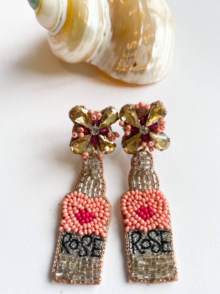 Boucles d'oreilles bouteille coeur Rose pour la vente par V’Odetta