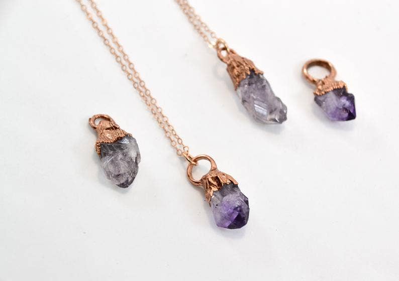 Daddy Daughter Jewelry - Vendita all'ingrosso Collana con ciondolo/pendaglio - Collana con punta di ametista in rame | Collana in oro rosa 14 carati8