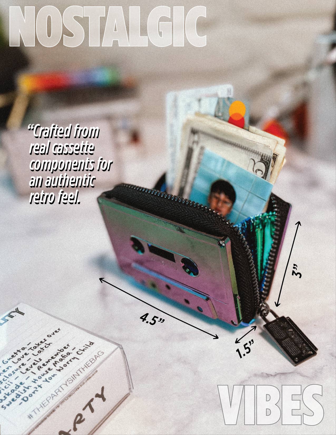 Fydelity - Wholesale Wallet - Unisex - 70265 Small Womens Cute Wallet Retro 80s Cassette Tape Black5