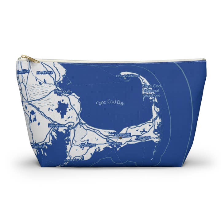 Cape Cod Map Blueprint, Accessory bag. T bottom pouch for wholesale by Lyn Roma