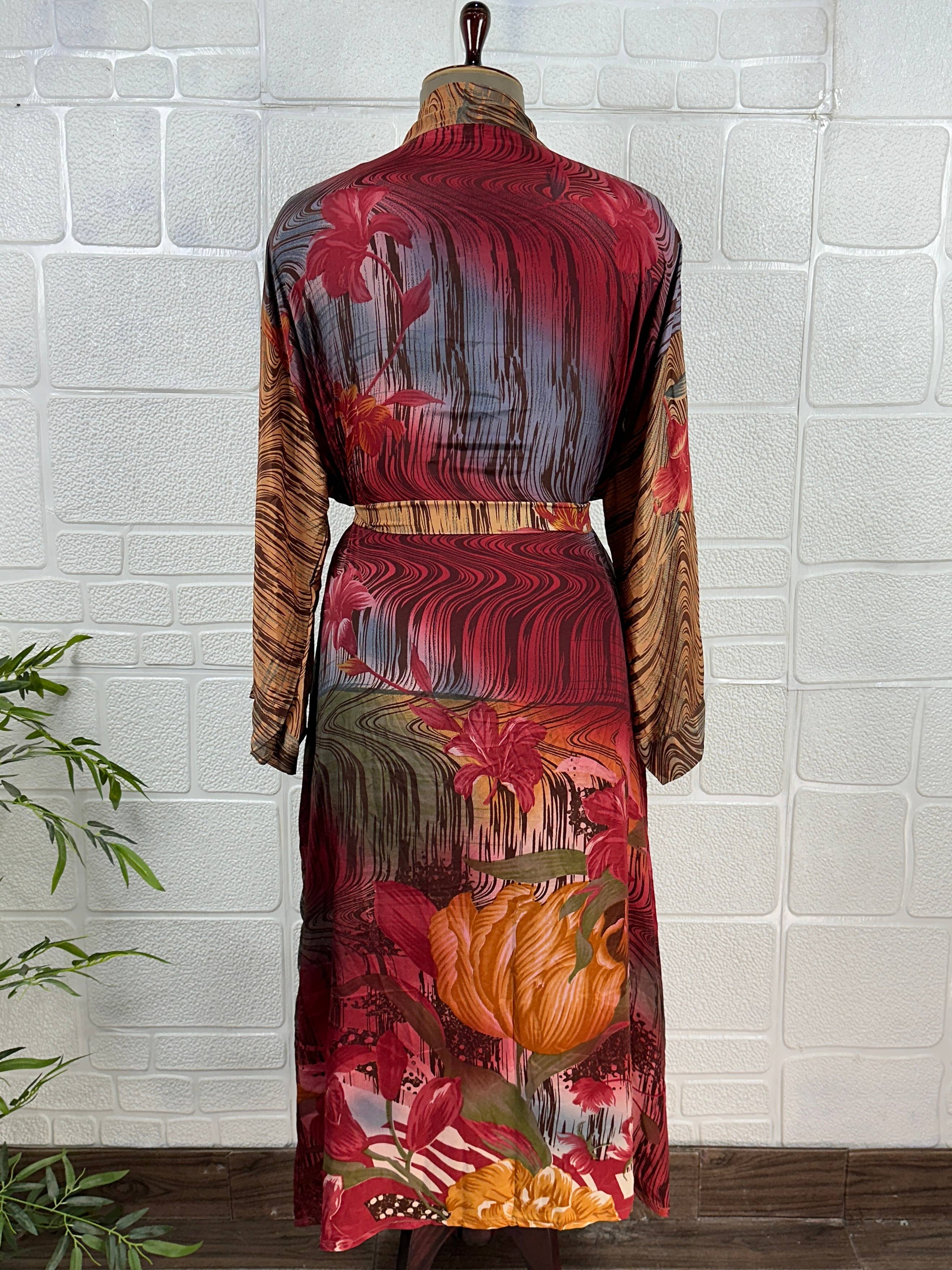 The Eastern Loom - Wholesale Robe - Women's - Recycle Silk Sari Kimono Robe Flowy Loungewear Beach Coverup3