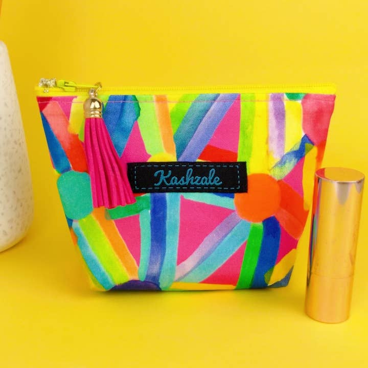 Confetti Small Makeup Bag. By Lordy Dordie Art for wholesale by Kashzale Handmade Cosmetic Bags