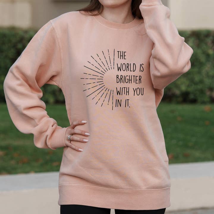 Die Welt ist heller mit dir darin Minimalistische Linienkunst Grafik – Pigment Rundhals-Sweatshirt für den Großhandel von OSME