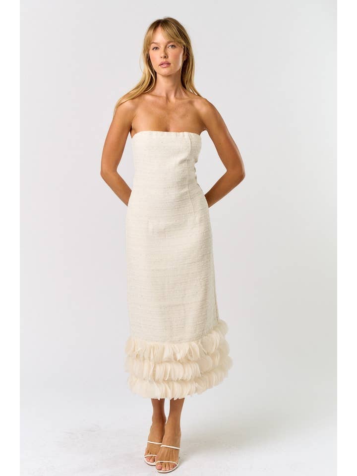 Lalavon - Wholesale Dress - Women's - ILD5254Tweed Strapless Dress with Trim7