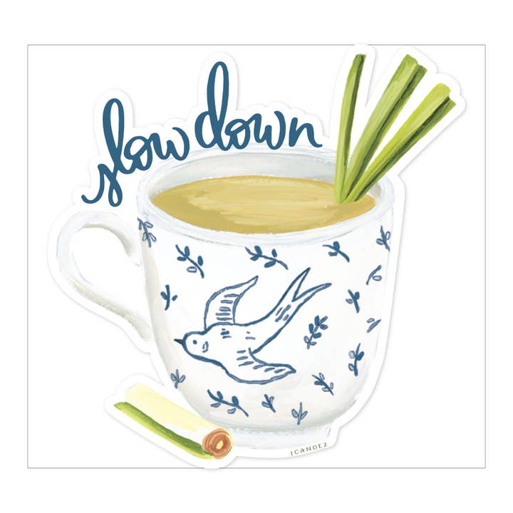 Langzamer Theekopje Sticker Decal voor wholesale door 1canoe2 | One Canoe Two Paper Co.