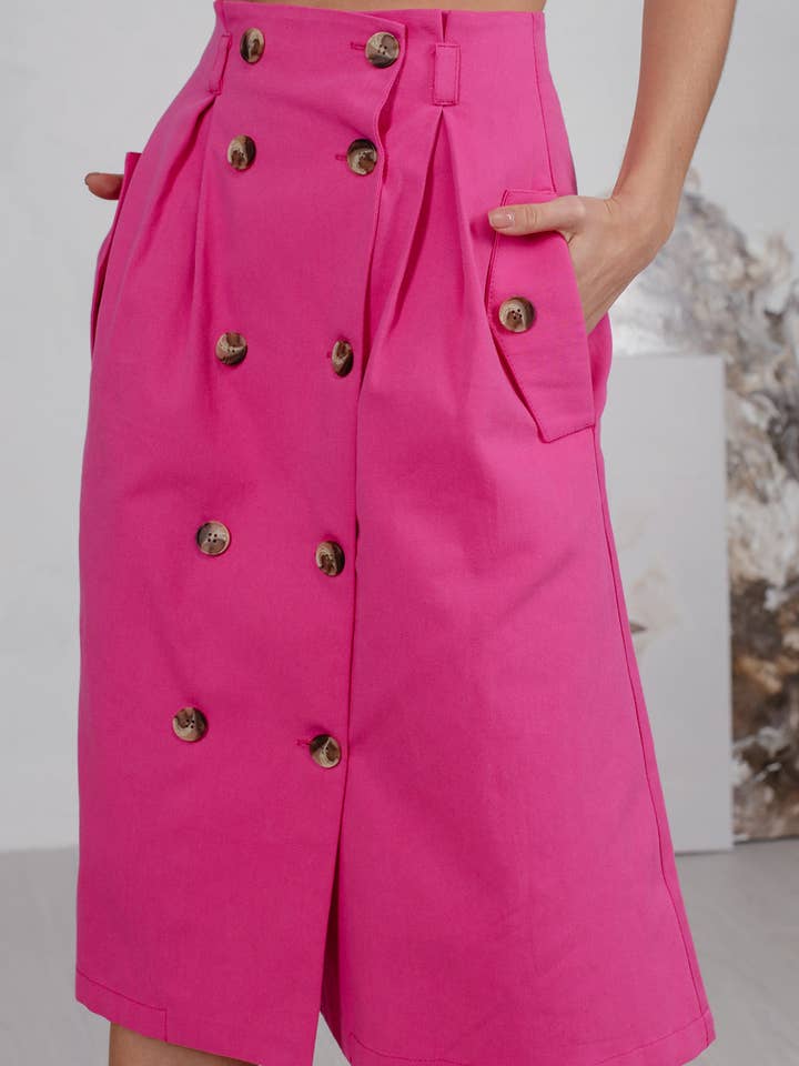 Fuchsia denim midi skirt for wholesale by Azuri Fashion Group