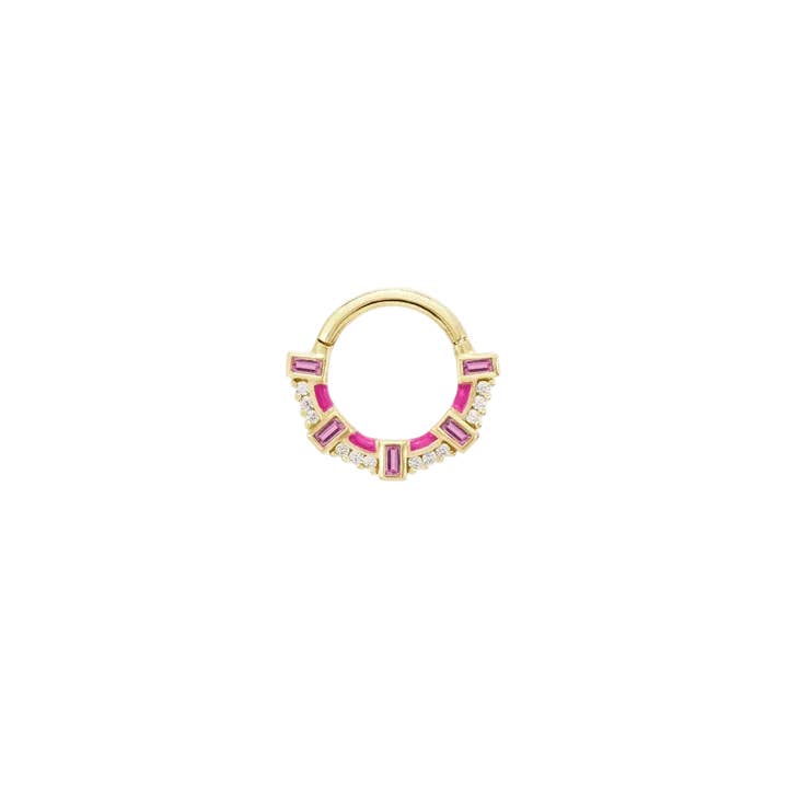 Lola – 14K Gold Pink Sapphire & Enamel Clicker Ring for wholesale by Piercing-zone