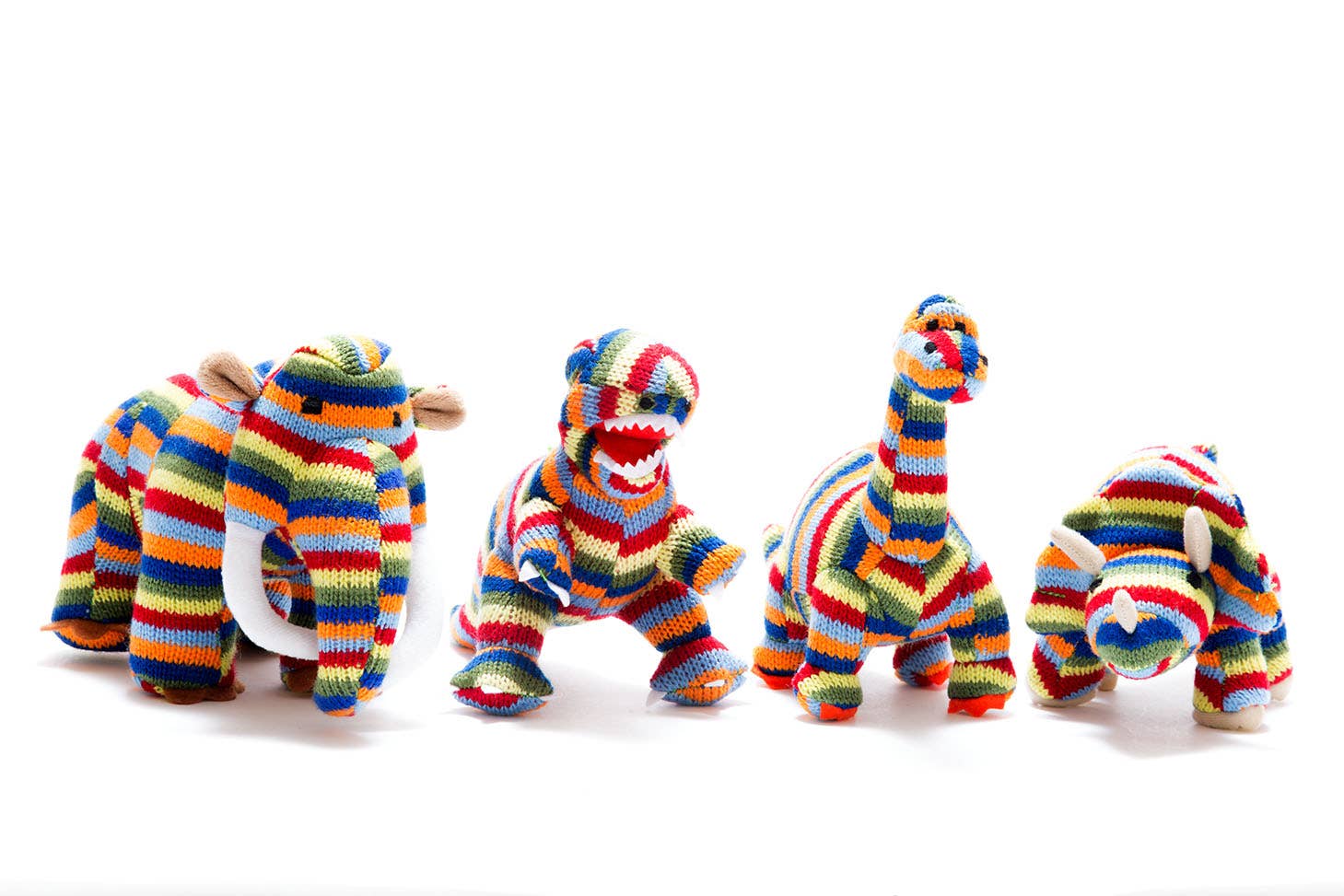 Best Years Ltd - Vendita all'ingrosso Sonaglio - Neonati - Sonaglio lavorato a maglia con dinosauro mammut lanoso - Rainbow Stripe2