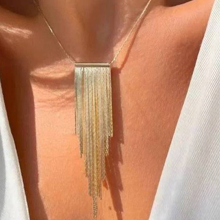 House12 - Wholesale Y-neck/lariat necklace - Fringe Necklace Gold1