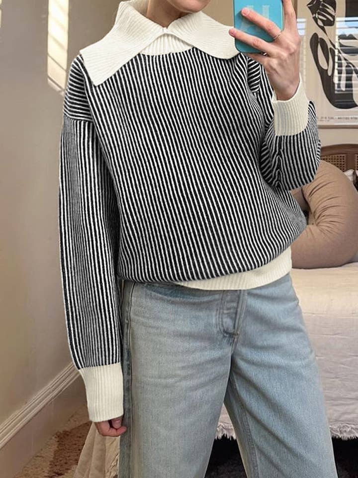 Striped Collared Sweater for wholesale by Mccolin