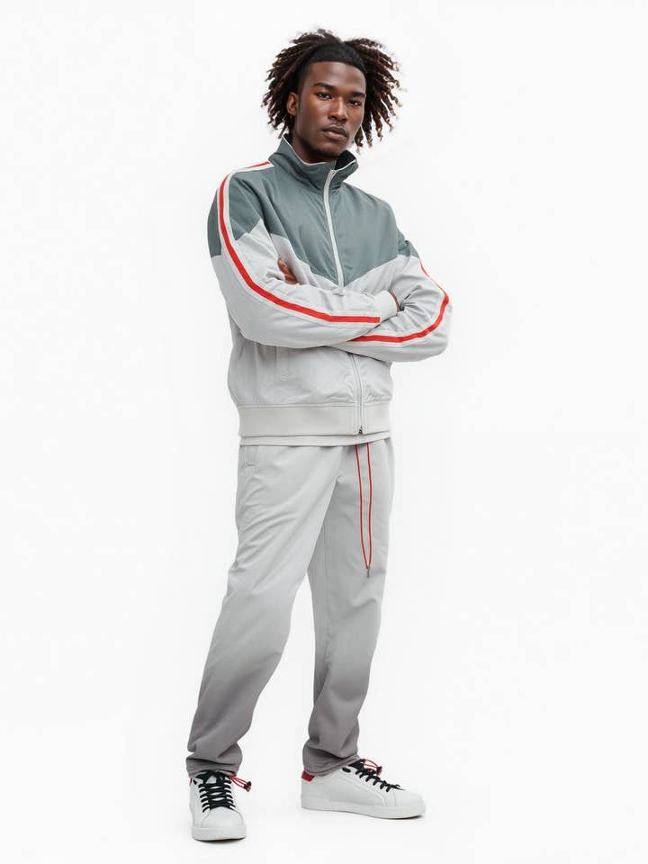 Robin K – wholesale Athletic jacket – Men′s – Blank State Men's Retro Swishy Track Jacket in White/Grey