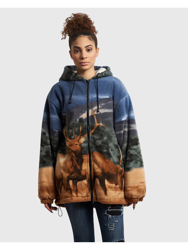 Wildkind - Wholesale Hoodie - Women's - Elk Full Zip Plush Sherpa Animal Hoodie