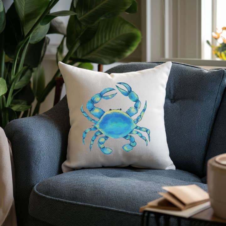 MerikaArt - Wholesale Throw/Decorative Pillow - Blue Crab Pillow1