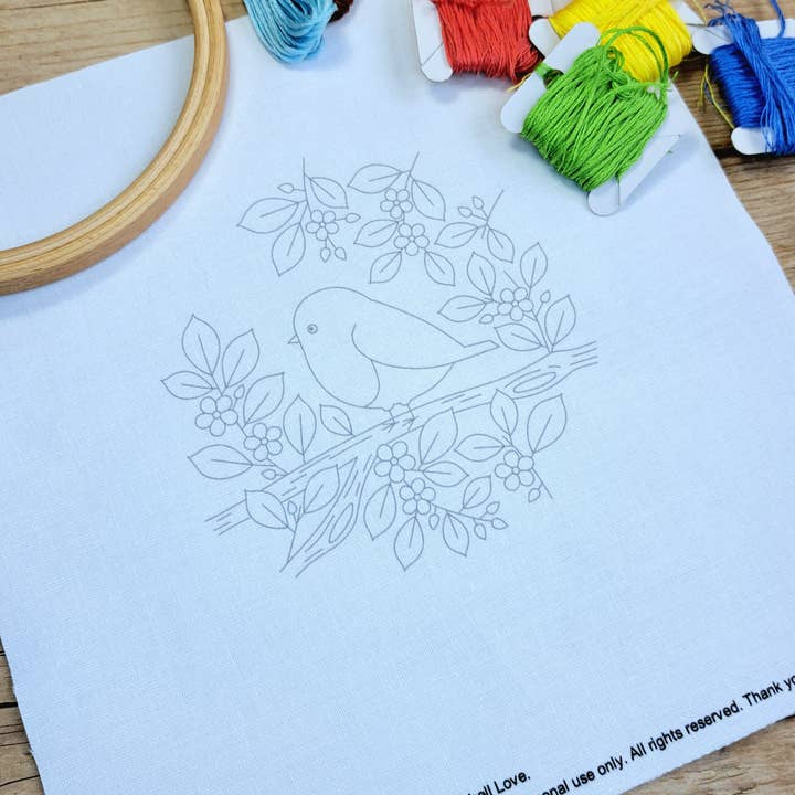 Robin in Cherry Embroidery Panel Pack (Copy) for wholesale by Bluebell Love