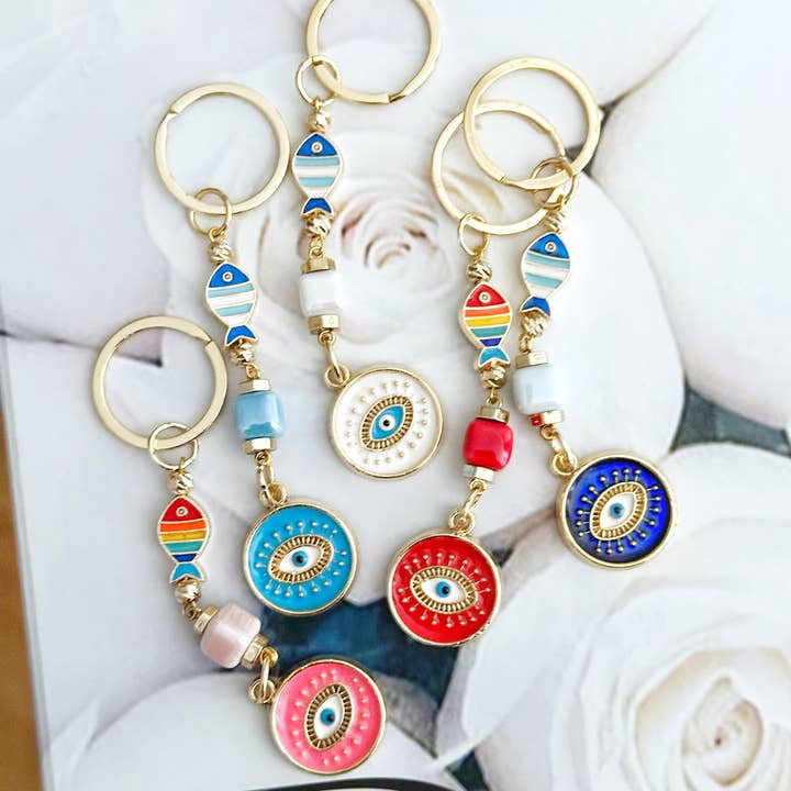 Evileyefavor - Venta al por mayor Llavero - Mujer - Llavero Evil Eye, llavero con forma de pez con amuleto de buena suerte5