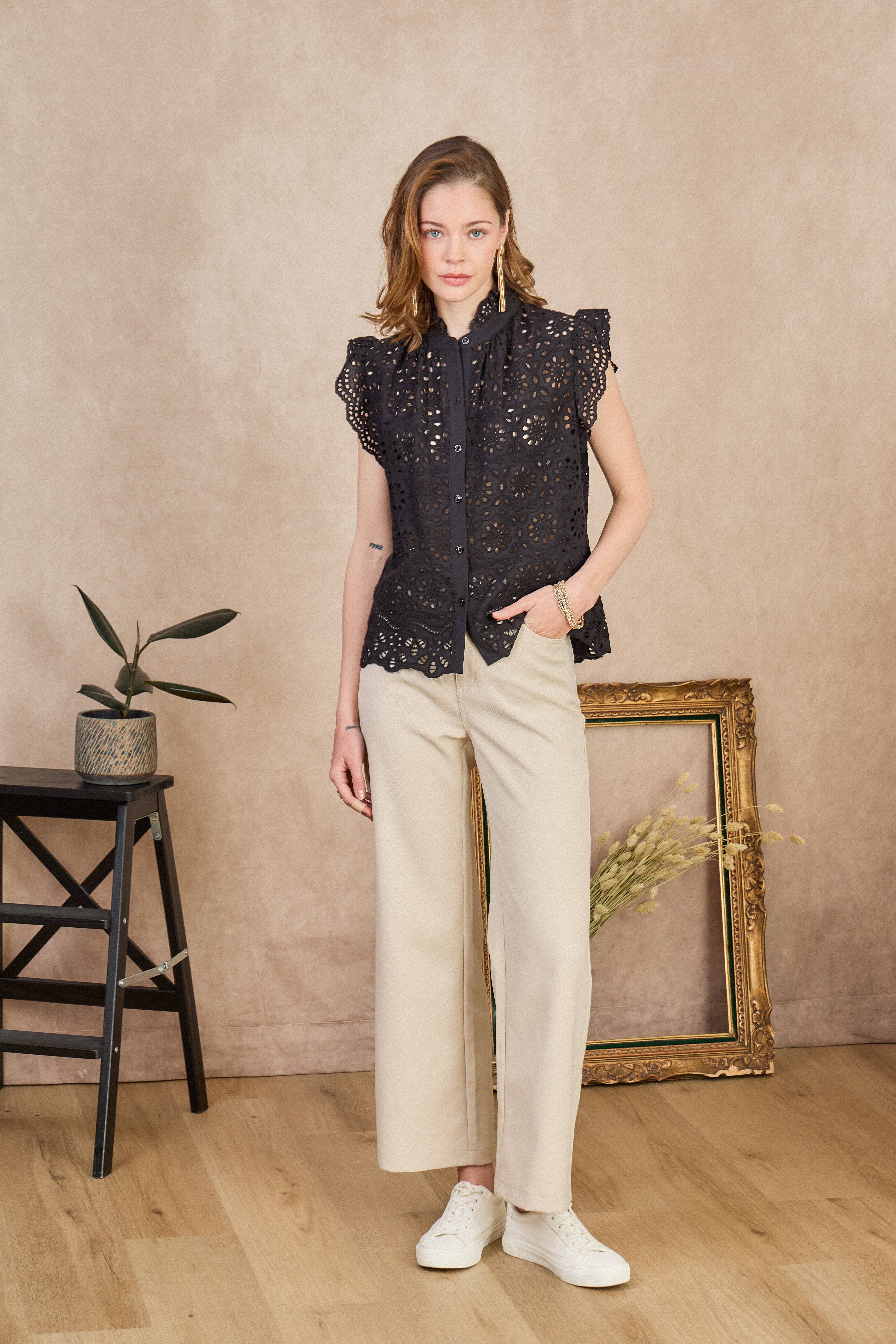 LULUMARY - Venta al por mayor Camisa con botones - Mujer - Blusa de encaje CH3636