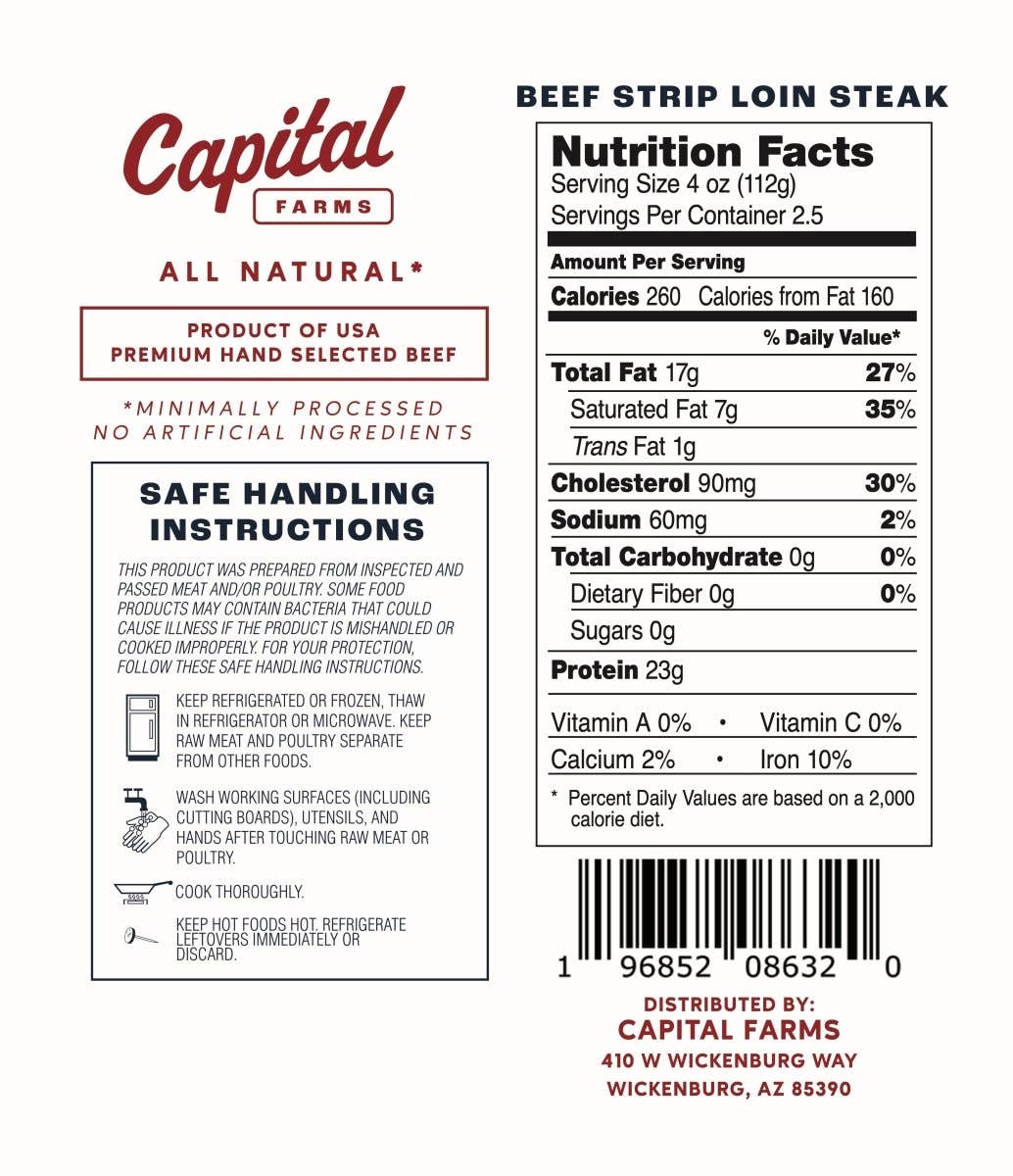 Capital Farms Meats & Provisions - Wholesale Beef - Strip Loin Steak - 10oz5