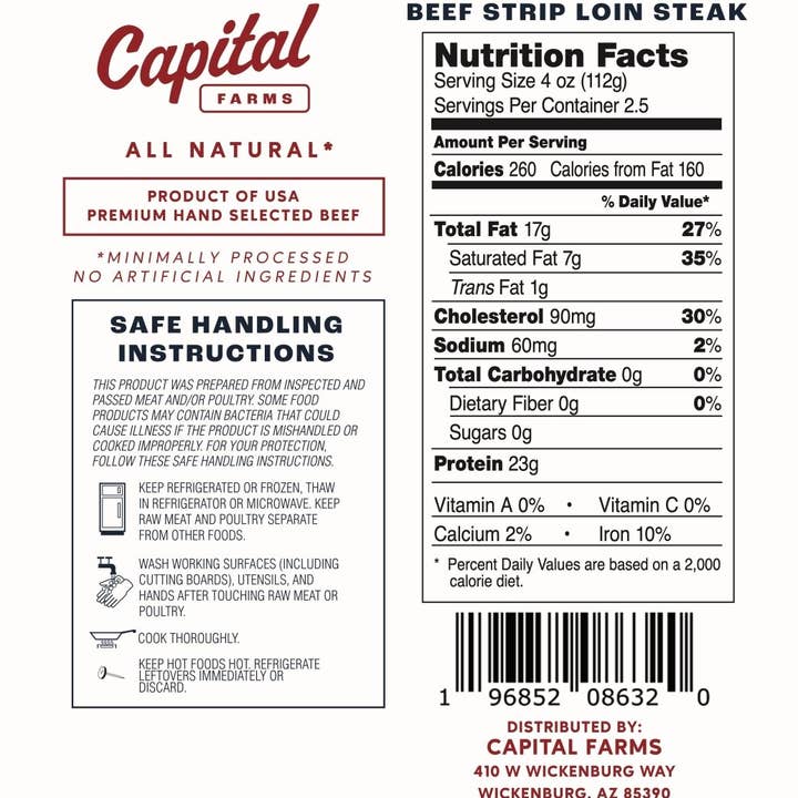 Capital Farms Meats & Provisions - Wholesale Beef - Strip Loin Steak - 10oz5