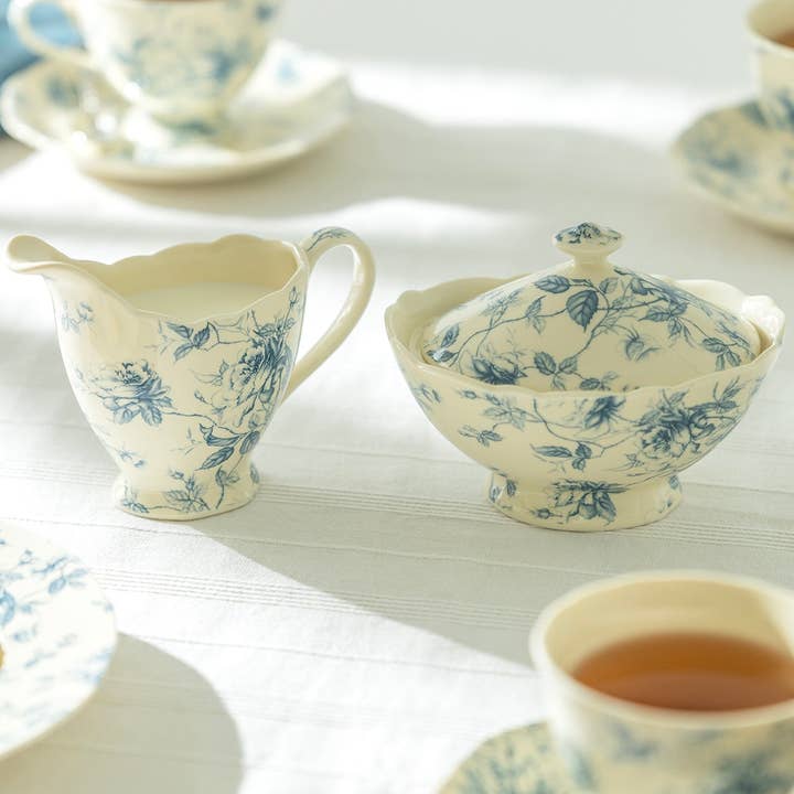 Grace Teaware - Wholesale Creamer - Blue Rose Toile Fine Porcelain Sugar and Creamer Set0
