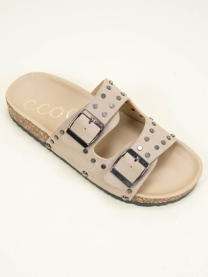 CCOCCI - Vendita all'ingrosso Sandali - Donna - Sandalo ciabatta con doppia fascia, borchie rotonde e suola in sughero Birkenstock1