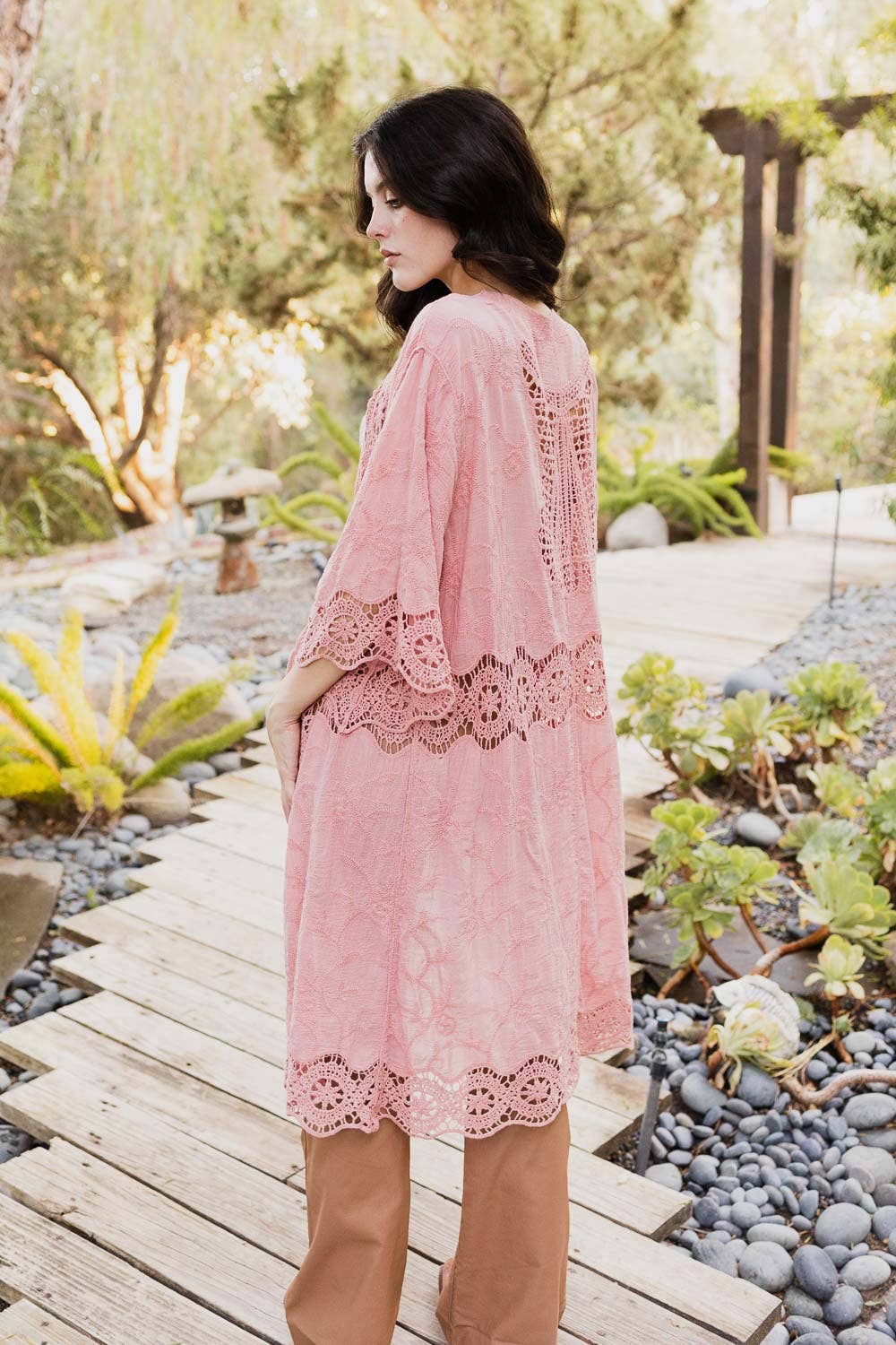 Leto Accessories - Wholesale Kimono - Women's - Crochet Open Patch Longline Kimono3