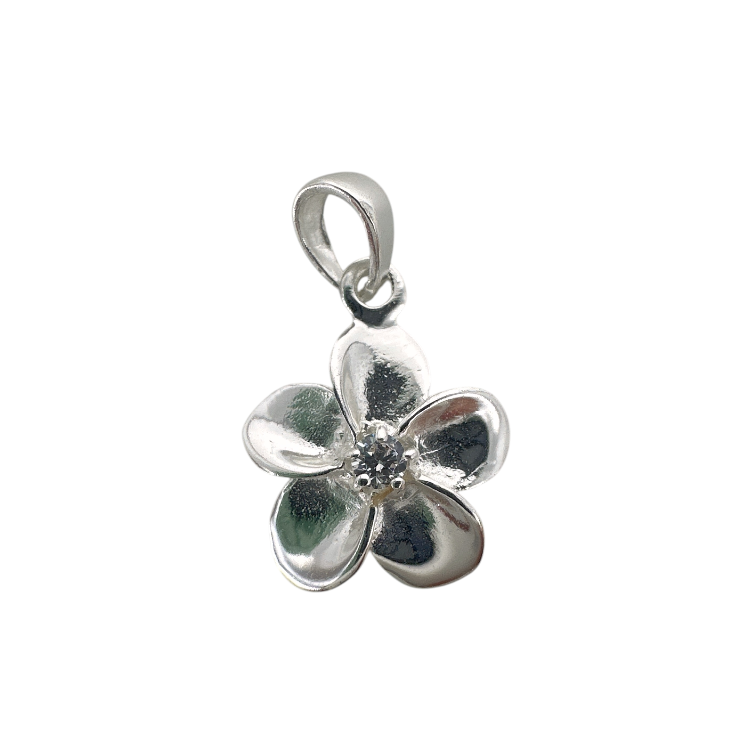 Maka Imports - Wholesale Individual Charm/Pendant - Sterling Silver Plumeria Pendant with CZ Center0