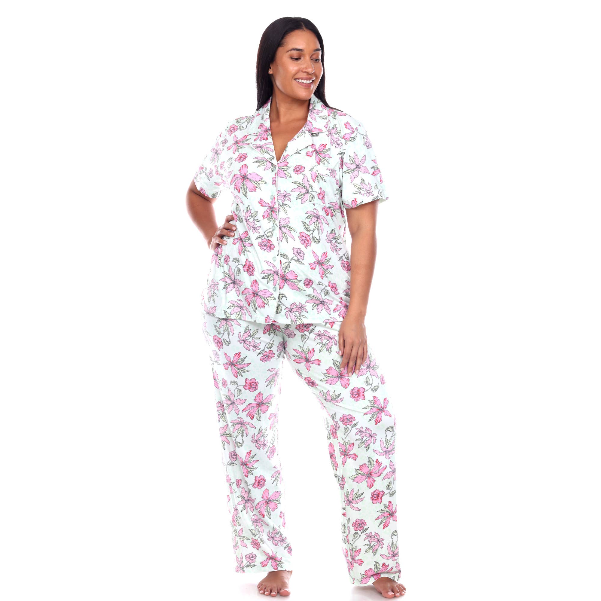 WHITE MARK – Großhandel Schlafanzug-Set – Damen – Übergröße Kurzarm & Hosen Tropical Pyjama-Set8