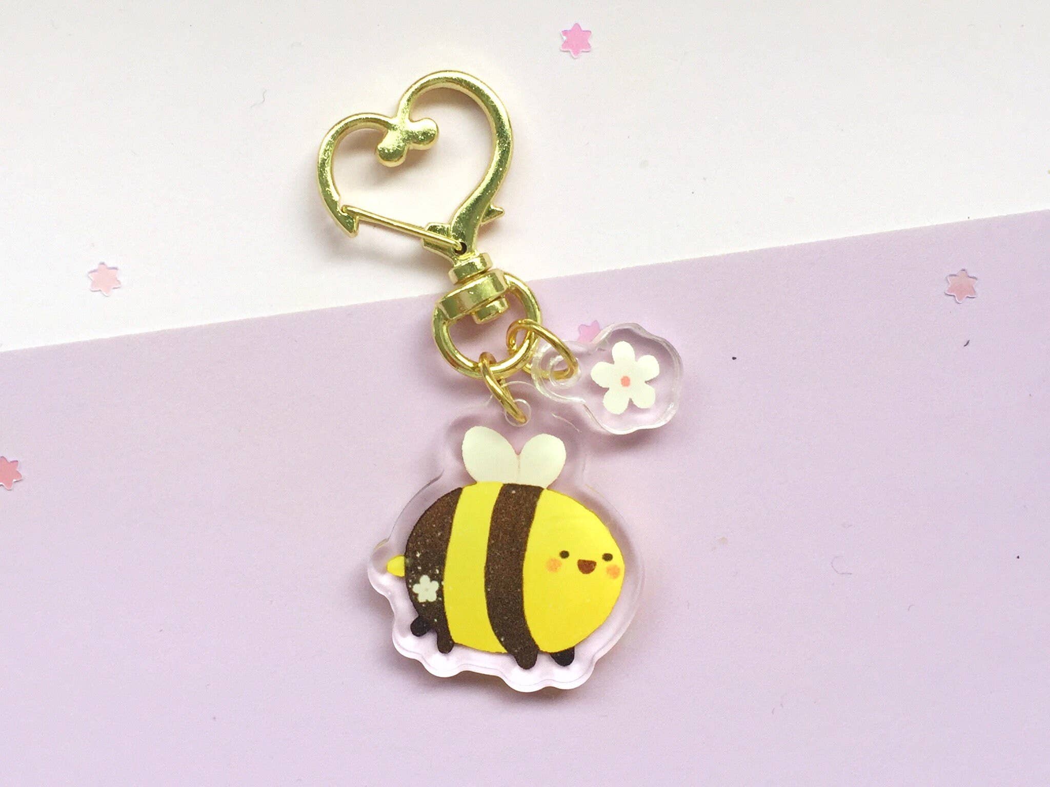 Jino's Art - Wholesale Keychain - Women's - Cute Bumblebee with a small flower keychain - acrylic charm1